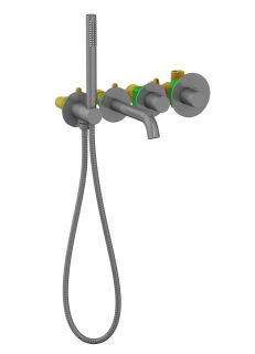 Смеситель встраиваемый для ванны с душем Timo Saona 2324/18YSM с термостатом чёрное золото